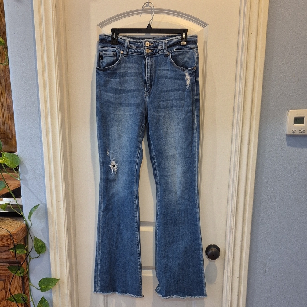 KanCan Medium Blue Distressed Flare Jeans